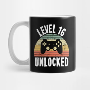 Level 16 Unlocked T-Shirt - 16th Birthday Gamer Gift - Sixteenth Anniversary Gift Mug